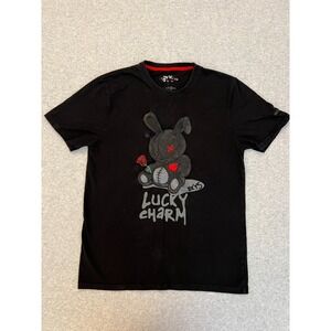 BKYS Lucky‎ Charm T-Shirt Men's Medium Embroidered Black Bunny Voodoo Retro Y2k